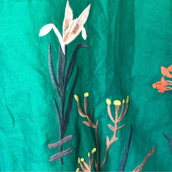 Minibee Linen Embroidered Floral Summer A-Line Hi Low 2XL Dress Tunic Pockets - Picture 5 of 10